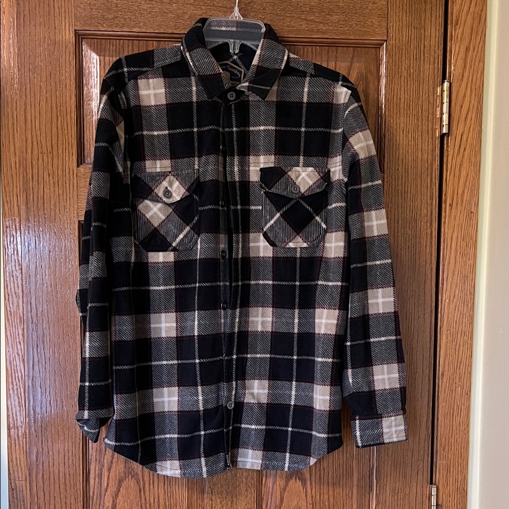 Plaid Button Down Shirt - Black and Cream